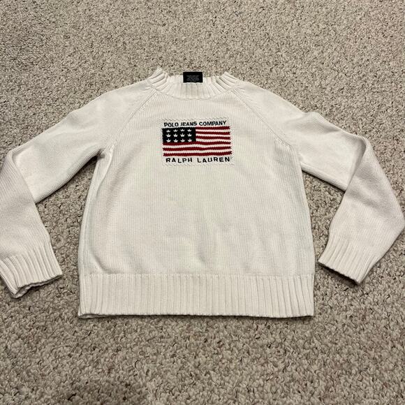 Polo by Ralph Lauren Sweaters - Polo Ralph Lauren Vintage American Flag Sweater Sz M White Mock Neck Preppy